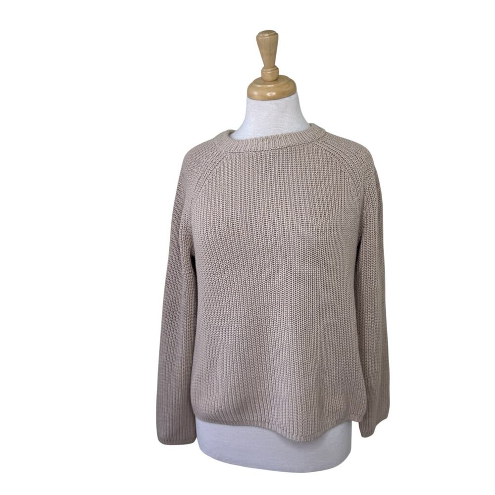 JENNI KAYNE Cotton Fisherman Sweater in Oatmeal Size Small